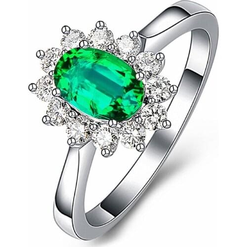 Classic Ring 925 Silver Jewelry Oval Emerald Zircon Gemstone Finger Rings for Women Wedding Party Promise Accessories Wholesale