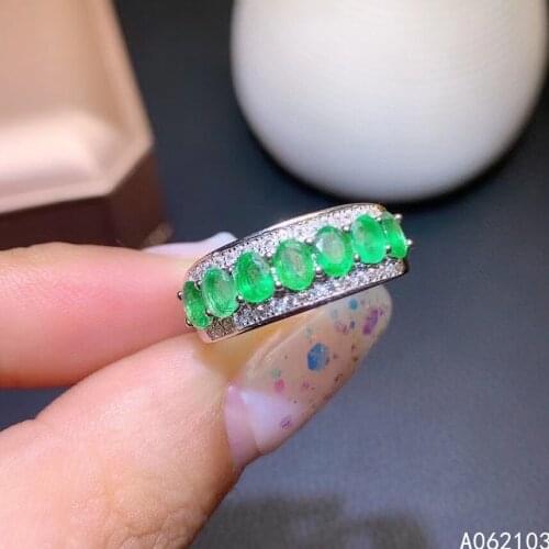 KJJEAXCMY fine jewelry 925 sterling silver inlaid natural emerald Womens noble ol style water drop square gem row ring support