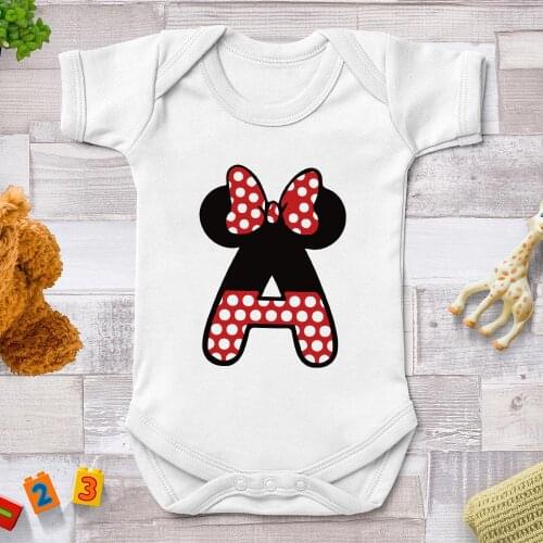 Baby Romper Custom Name Letter Combination Print Infant Jumpsuit Disney Minnie Mouse Font A B C D E F G Baby Onesie 0-24M