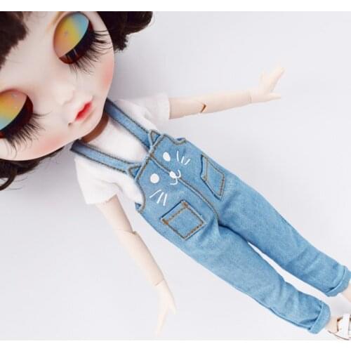 1Pcs Cute Cartoon Pattern Bib Overalls Pants for Blyth Doll Clothes Accessories