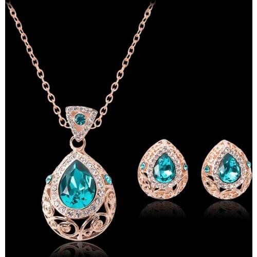 Crystals Pendants Earrings Necklace Drop Shaped Jewelry Sets For Women Luxury Wedding 2020 New Charm Gift Accessories Wholesale