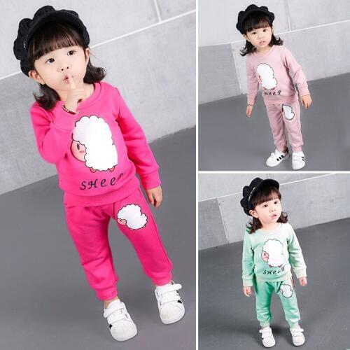 Baby Girls Clothing Set Cartoon Sheep Pattern 2017 Winter Autumn Children Clothing Casual Tracksuits Kids Girls Clothes Suit