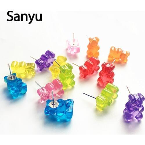 Creative Hadmade Transparent Colorful Little Bears Earring Studs for Women Girls Cartoon Jelly Bears Funny Animal Brincos 2019