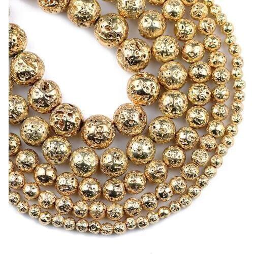 YHBZRET Natural Stone Gold Lava Hematite Round Loose Beads For Jewelry Making DIY Necklace Bracelet Accessories 4 6 8 10 12mm