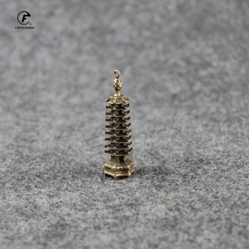 Copper Pagoda Figurines Retro Brass Chinese Feng Shui Nine-Layer Tower Key Chains Pendants Home Decor Desk Decorations Ornaments