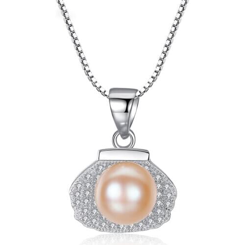 MetJakt S925 Sterling Silver Micro-Inlaid 3A Zirconium Stone 8-8.5mm Pearl Fashion Simple Womens Necklace