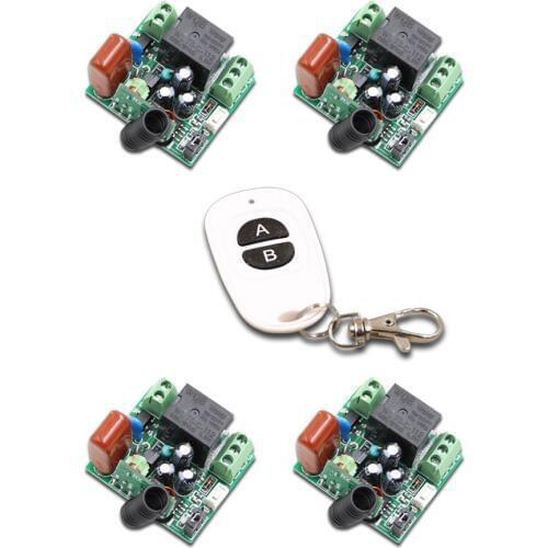 Mini Sizes AC220V RF Wireless Remote Control Switch 1pcs Transmitter and 4pcs Receiver 315/433MHZ Latched A=ON B=OFF