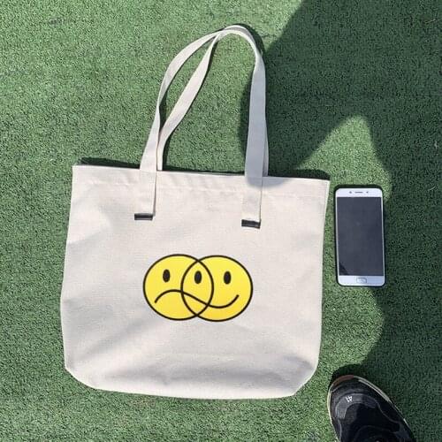 Korean Tote Bag Reusable Canvas Bag Duality Cartoon Shopper Bags Aesthetic Foldable Women Canvas Casual Shoulder Bag Handbag