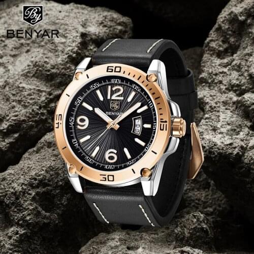 BENYAR 2021 New Black Gold Watch For Men Top Brand Luxury Waterproof Quartz Watch Fashion Military Wristwatch Relogio Masculino