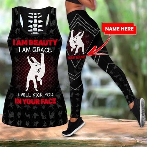 Customize Name Judo Combo Outfit Leggings and Hollow out Tank Top Suit Yoga Fitness Soft Legging Summer Women For Girl 01