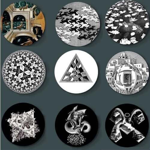 6/7/8/10 Inch Wall Hangings Decorative Plate Netherlands Painter Escher Surreal Art Plate Geometric Artwork Ornaments
