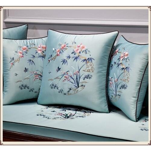New minimalist Chinese embroidery flower cushion set Daffodil