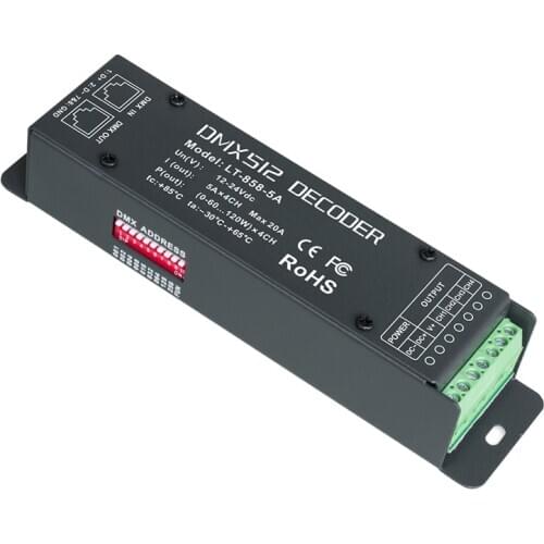 New Led DMX Decoder 5A*4CH DC 12V-24V 4 Channel 20A Output 5050 3528 Strip RGB RGBW Controller DMX512 Constant Voltage Decoder