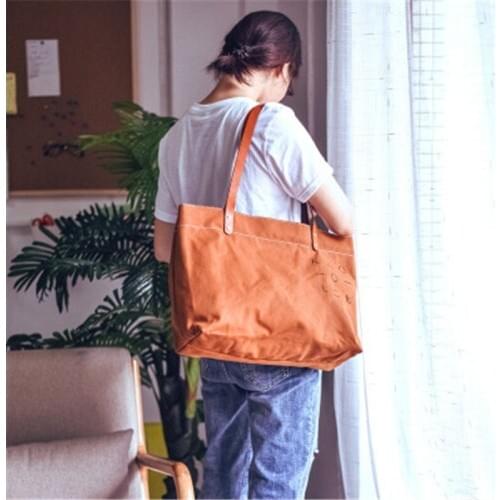Original retro literary large shoulder bag genuine leather capacity casual handmade luxury Harajuku style student canvas bag