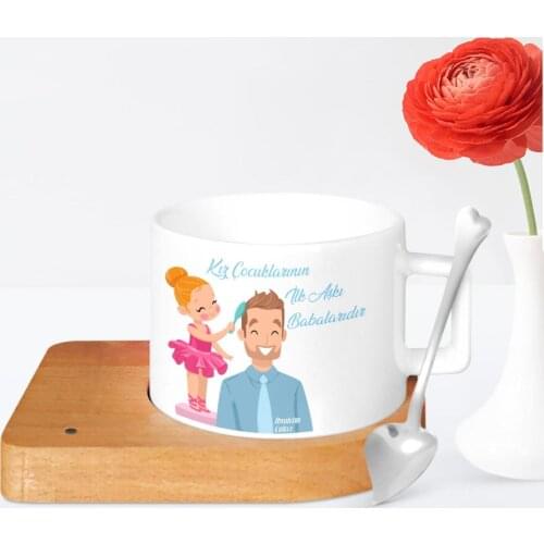 Personalized Fathers Day Themed Wooden Altlıklı Ceramic Cup 16-594