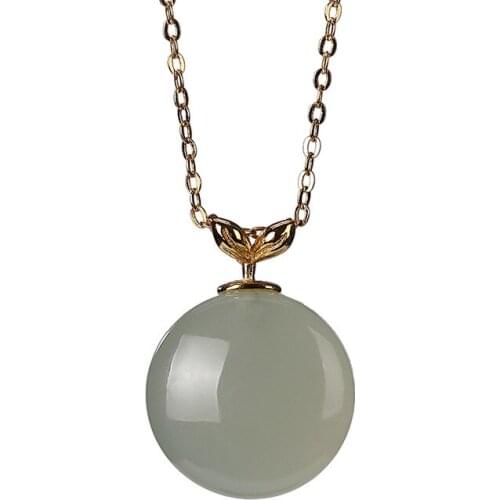 S925 sterling silver gold-plated Hetian gray jade pendant graceful personality peace buckle ladies clavicle chain pendant