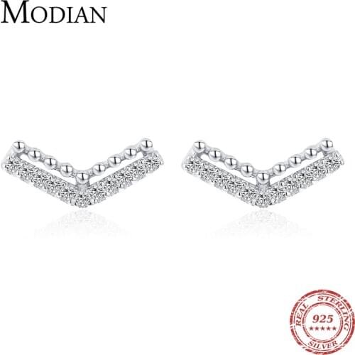 Modian 925 Sterling Silver Elegant Beads Arrow Earrings for Women Luminous Cubic Zirconia Ear Stud Wedding Statement Jewelry