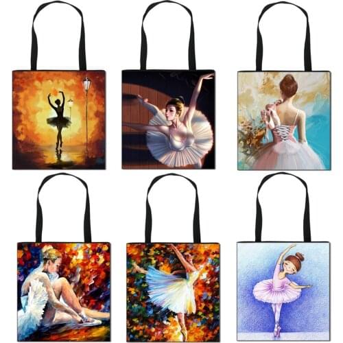 Elegant Ballet Dancer Print Totes bag Women Fashion Shoulder Bag Teenager Girls Shopping Bags Ladies Handbags Female Travel Bag