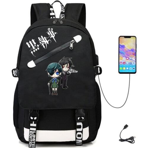 Anime Black Butler USB Oxford Packsack Fabric Schoolbag Teengr Casual High Quality Student Backpack Laptop Bag