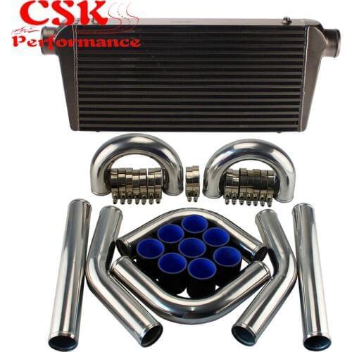 Universal Front Mount Intercooler + 3" 76mm Aluminum Piping Hose Clamps Kit Black/Blue/Red
