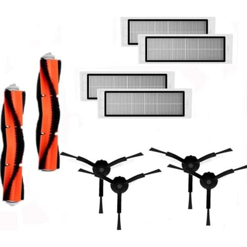 2Pcs Main Brush + 4Pcs Hepa Filter+4Pcs Black Side Brush for Xiaomi Mi Vacuum 1 Roborock S50 S51 S55 E35 Robot Vacuum Part