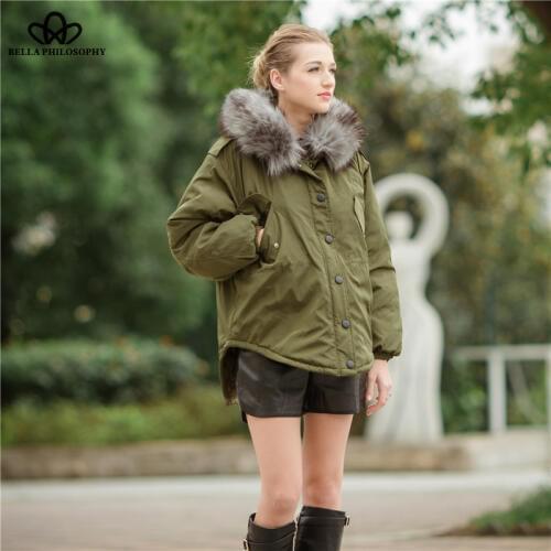Bella Philosophy faux fur hood warm padded winter parkas women coat fashion zipper female jacket loose oversize casual outwears