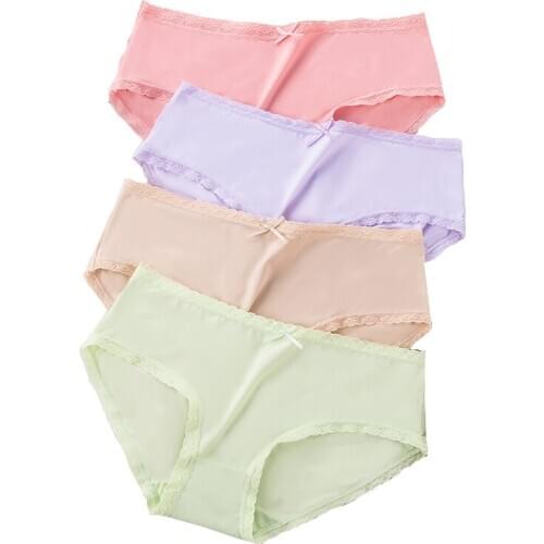 ZJX 3Pcs/lot Seamless Panties Womens Sexy Lace Thong Ice Silk Lingerie Lovely Bow Nylon Briefs Girls Low Rise Underwear