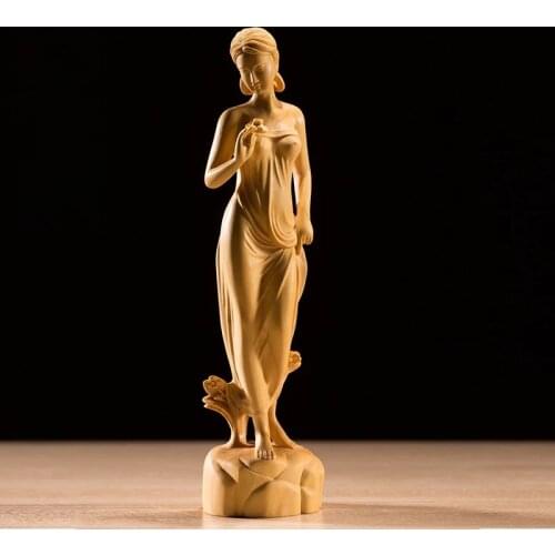 19CM Beauty Girl For Love Wood Carving Decoration Carving Craft Solid Wood Chinese Style Decorative Figures