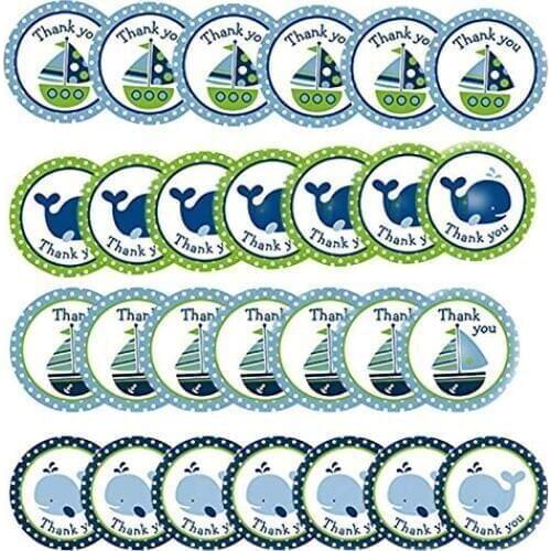 40pcs Whale Sailboat Nautical Theme Round Circle Stickers Sailing Thank You Seal Labels for Kids Birthday Gifts Favors