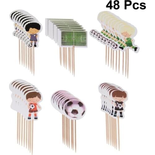 48PCS Sport Football Boy Theme Sport Element Cake Toppers Sport Boys Party Cupcake Toppers Picks For Birthday Party Cake Decor