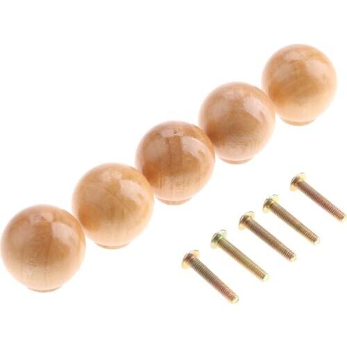 5Pcs 28*29mm Wooden Furniture Handles Wood Cabinet Knobs Handles Kitchen Drawer Wardrobe Door Pulls Furniture Hardware