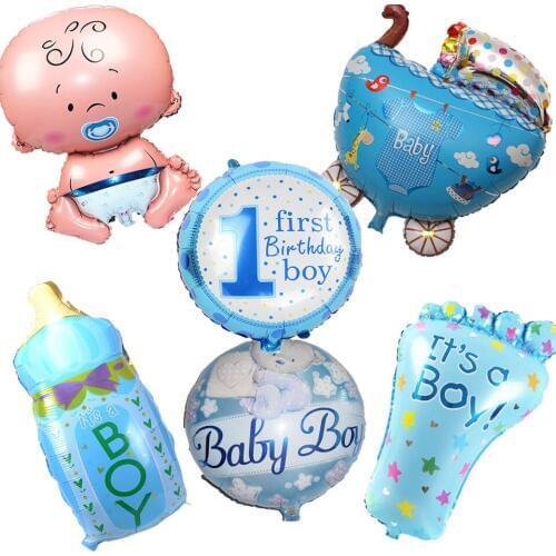 6pcs/lot Baby Shower Boy Helium Foil Balloons Baby Shower Balloon Kid Baby Boy Birthday Party Decoration Baby 1 Year Birthday