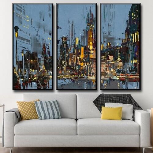 Modern Building Abstract Oil Painting Printed on Canvas Paris Street Landscape Poster Wall Pictures for Living Room Decoration