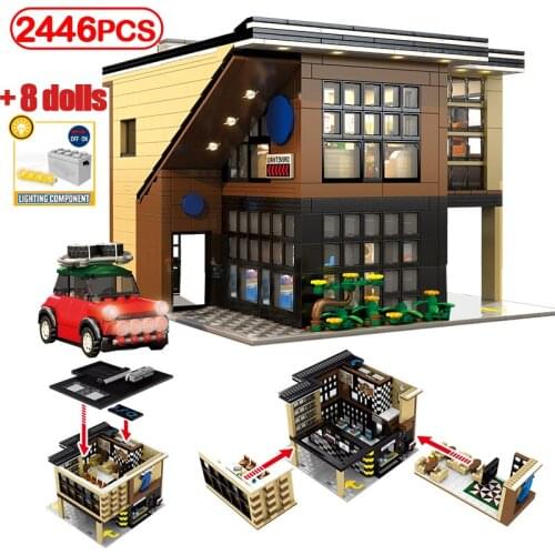 City Friends Street View LED Light Restaurant Coffee House Building Blocks Creator Architecture Shop Bricks Toys For Kid