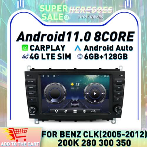 Carplay 8" DSP Android 10.0 6G+128G Car DVD Player Autoradio GPS navigation For Mercedes Benz CLK Class W209 2005-2012 RDS Radio