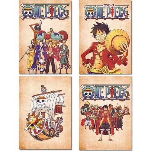 Bandai Japanese Anime Vintage One Piece Canvas Painting Retro Luffy Wall Art Posters and Prints for Children Room Bar Decoration