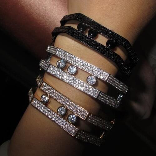 Promotion Sale Cubic Zircon stone hollow out Geometric line bracelet bangle designer black party jewelry for women