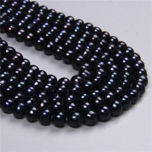 Fine AA Natural Freshwater Pearl Black Round Beads For Jewelry Making DIY Women Bracelet Necklace 6-7mm Strand 14'' Wholesale