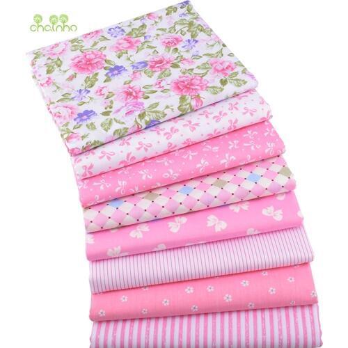 Chainho,8 Design Classic Pink Floral Series,Print Twill Cotton Fabric,For DIY Quilting Sewing Baby&Children Material,Half Meter