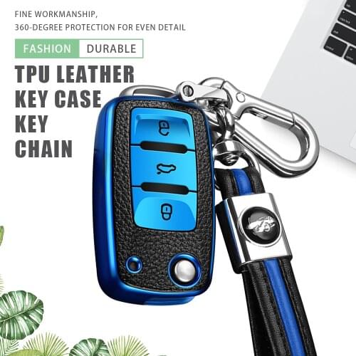 TPU Leather Car Key Case Cover Holder Keychain for Volkswagen VW Jetta Golf Passat Beetle Skoda Seat Polo B5 Protector