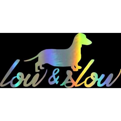 Decor Motorcycle Decals LOW & SLOW Animal Personality Dachshund Decorative Accessories Creative Car Stickers PVC,15cm*7cm