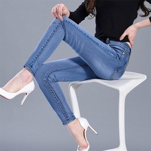 Jeans Woman High Waist Jean Femme 2021 Spring Summer Autumn Wild Tight Elasticity Pencil Pants Mom Jeans Mujer Denim Trouses 364