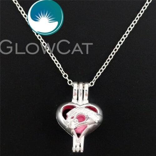 GLOWCATL560 Women Locket Necklace Alloy Mom Kids Beads Cage Aromatherapy Perfume Diffuser Pendant Jewelry