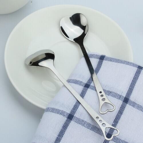 Hot Sale Stainless Steel Silver Heart Shaped Dessert Spoon Tea Coffee Spoon Mixer Flatware Cafe Kitchen Accessories Decor