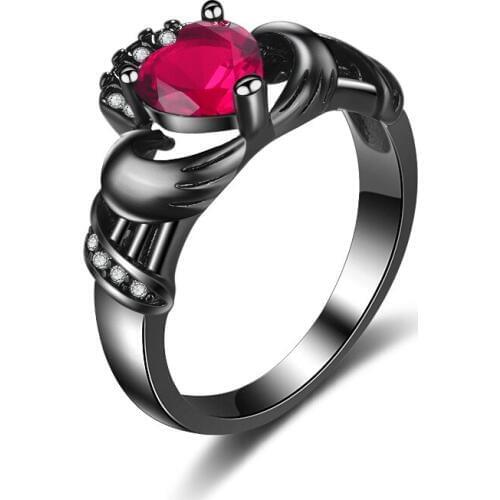Hainon Heart and Hand Pattern Mystic Romantic Ring for Women Wedding Engagement High Quality Black Gold Color Ring