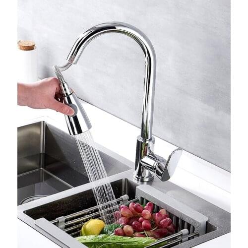 Chrome Pullout Brass Faucet For Kitchen Sink Black Hot&Cold Water Mixer Tap 2 Functions 304 Stainless Steel Faucet 360 Rotation