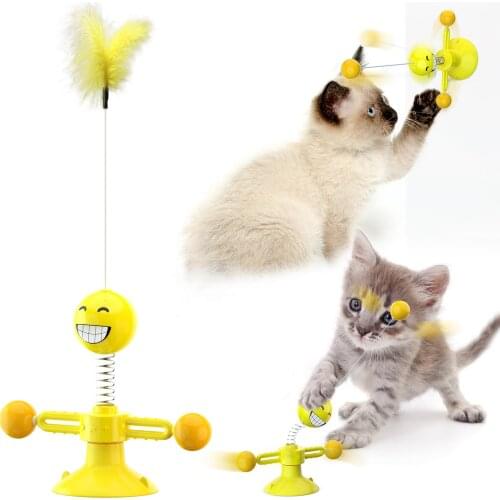 Cat Toy Pet Windmill Teasing Interactive Toy Turntable Funny Cat Stick Puzzle Training With Catnip Feather Cat Toy