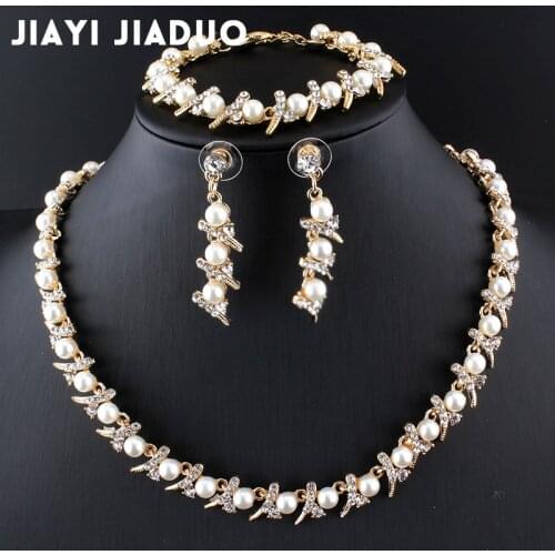 Jiayijiaduo Cassic imitation Pearl jewelry set African bead for women Wedding accessories gold color necklace long earrings 2017