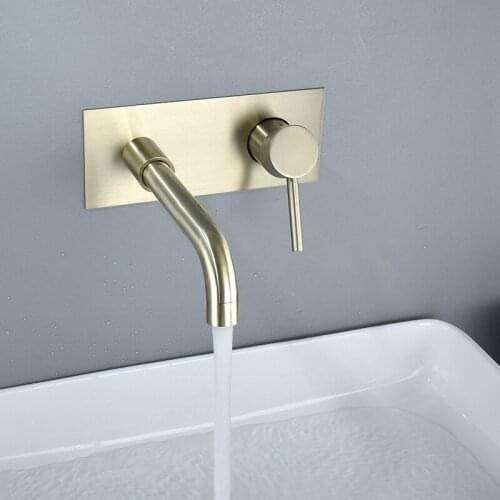 Brushed Gold 304 Stainless Steel Wall Mounted Wash Basin Faucet Single Handles Circular Hot Cold Water Sink Mixer Bathroom Tap