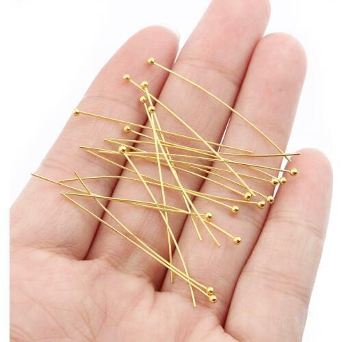 100pcs/lot Length 40mm Metal Iron Gold/Silver Color Ball Head Pins For DIY Jewelry Making Head Pins Findings Dia 0.5mm